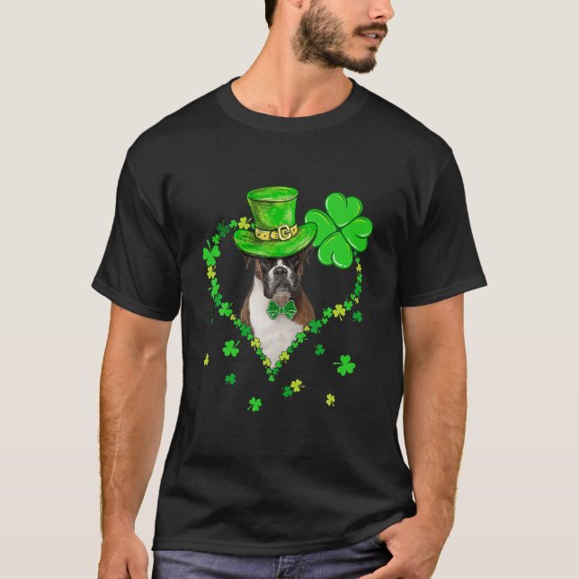 Cute Boxer Saint Patrick's Day Dogs Dad Mom T-Shirt (Front)