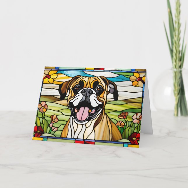 Cute Boxer Stained Glass Card (Front)