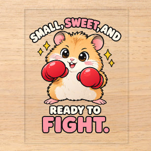 Cute boxing hamster ready to fight acrylic enclosure card