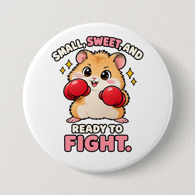 Cute boxing hamster ready to fight button (Front)