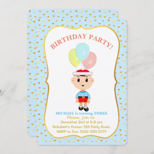 Cute Boy 3rd Birthday Invitation