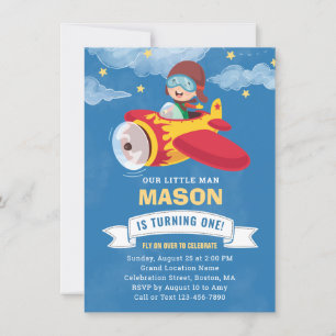 Cute Boy Airplane 1st Birthday Party Invitation