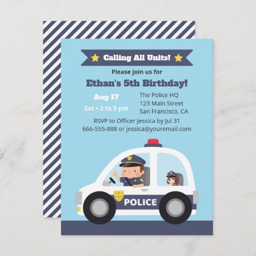 Cute Boy and Dog in Police Car Birthday Party Invitation