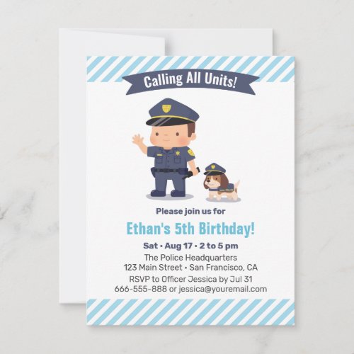 Cute Boy and Dog Police Birthday Party Invitation