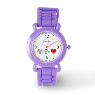 Cute boy and girl love doodle name red watch