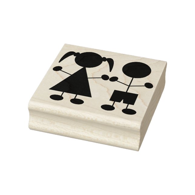 Cute Boy and Girl Stick Figures Rubber Stamp (Stamp)
