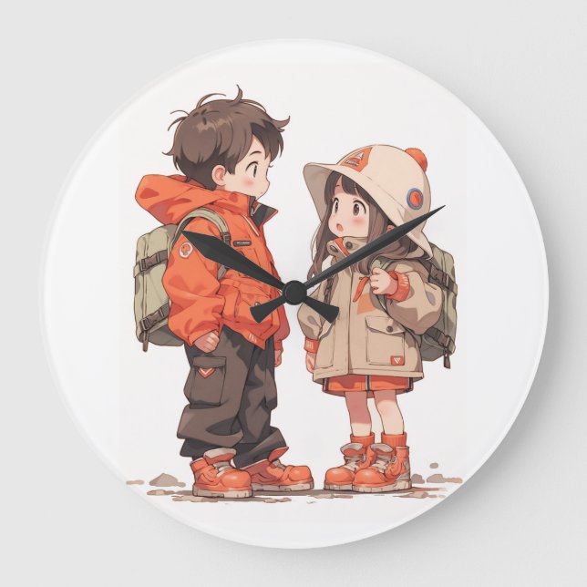  Cute Boy and Girl Wall Watch Large Clock (Front)
