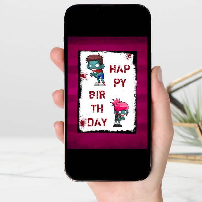 Cute Boy and Girl Zombie Happy Birthday Card (Front Digital)