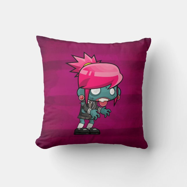Cute Boy and Girl Zombie Illustration Throw Pillow (Front)
