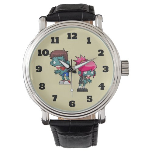 Cute Boy and Girl Zombie Illustration Watch