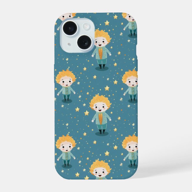 Cute Boy and Stars Pattern Iphone Case (Back)