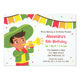 Cute Boy and Trumpet Mexican Fiesta Birthday Party Card