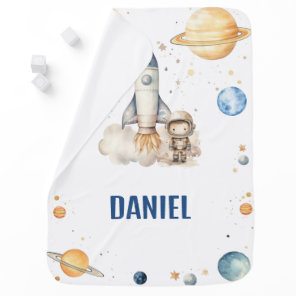 Cute Boy Astronaut Space Baby Blanket