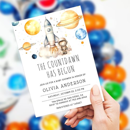 Cute Boy Astronaut Space Baby Shower Invitation