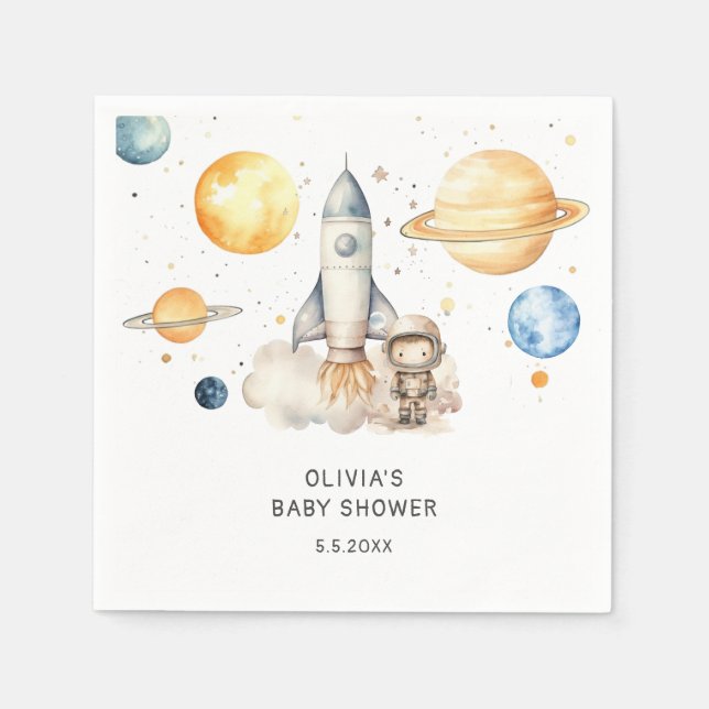 Cute Boy Astronaut Space Baby Shower Napkins (Front)