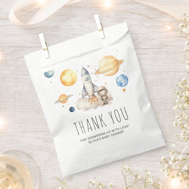 Cute Boy Astronaut Space Baby Shower Thank You Favor Bag (Clipped)