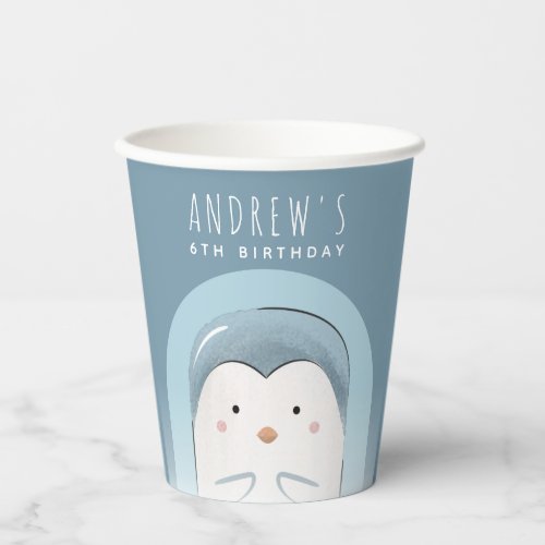 Cute Boy Baby Penguin Bird Cartoon Kids Birthday Paper Cups