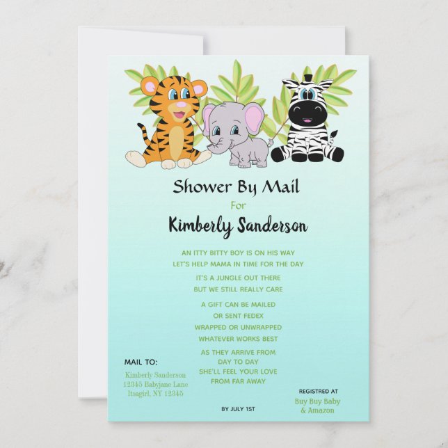 Cute Boy Baby Shower by Mail Jungle Safari Invitation (Front)