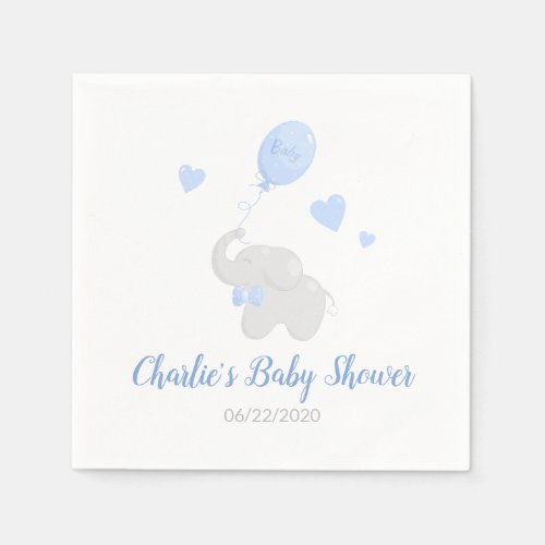 Cute Boy Baby Shower Elephant Balloon Paper Napkin
