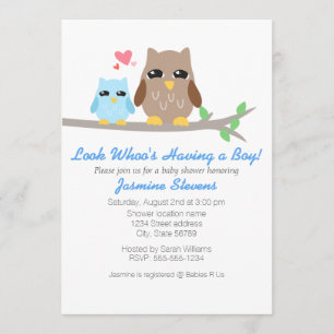 Cute Boy Baby Shower Owl Invitation