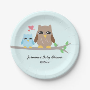 Cute Boy Baby Shower Owl Paper Plates