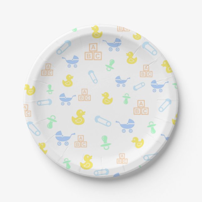 Cute Boy Baby Shower Paper Plates (Front)