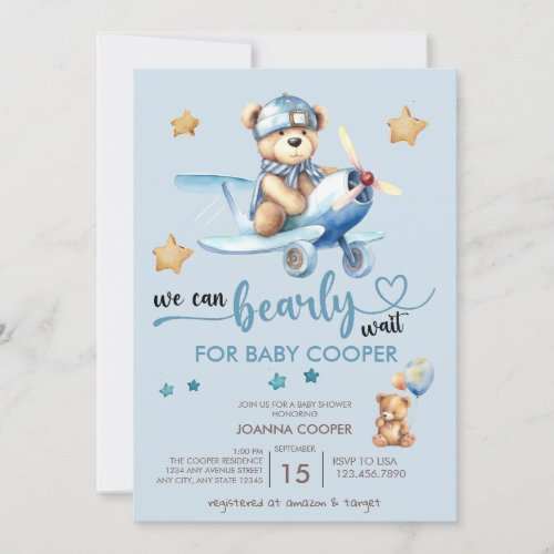 Cute Boy Baby Shower  Teddy Bear Invitation