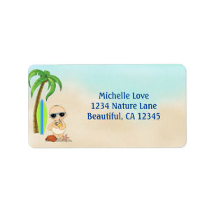 Cute Boy Beach Baby and Surfboard Tropical Address Label
