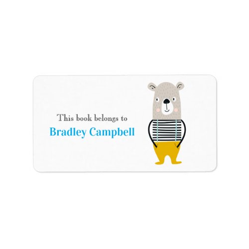 Cute Boy Bear Personalized Book Belongs To Label