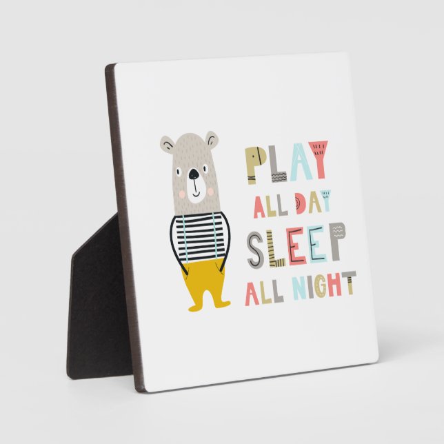 Cute Boy Bear Play All Day  Plaque (Front)