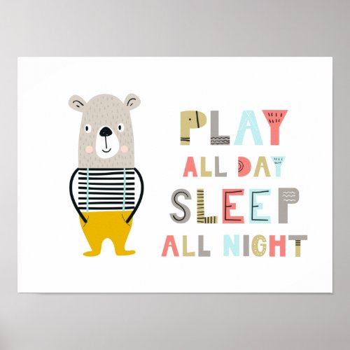 Cute Boy Bear Play All Day Poster