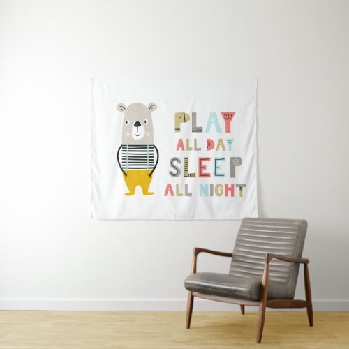 Cute Boy Bear Play All Day  Tapestry