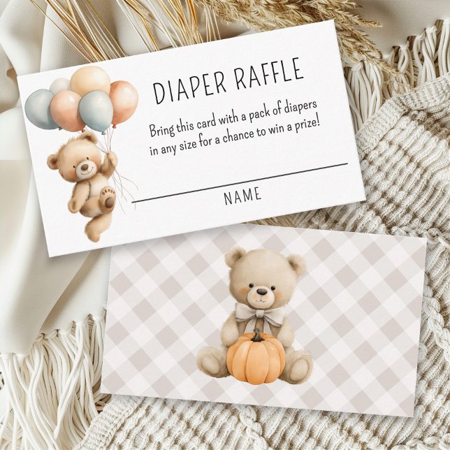 Cute Boy Bear with Balloons Diaper Raffle  Enclosure Card (Creator Uploaded)