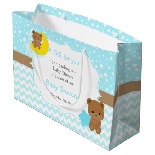 Cute Boy Bears Baby Shower Thank You Large Gift Bag