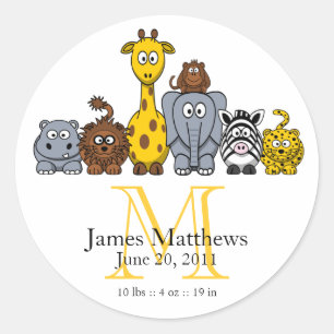 Cute Boy Birth Announcement Sticker Animals