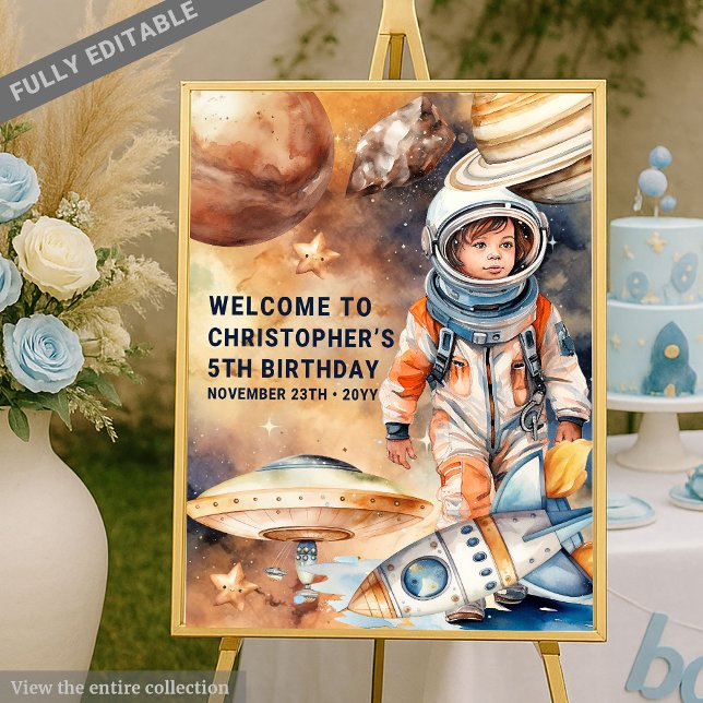 Cute Boy Birthday Astronaut Space Welcome Sign (Cute Boy Birthday Astronaut Space Welcome Sign)