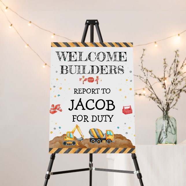 Cute Boy Birthday Construction Vehicles Party Foam Board (In Situ (Stand))