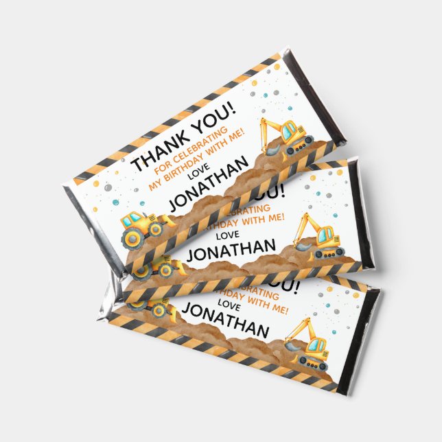 Cute Boy Birthday Construction Vehicles Party Hershey Bar Favors (Front)