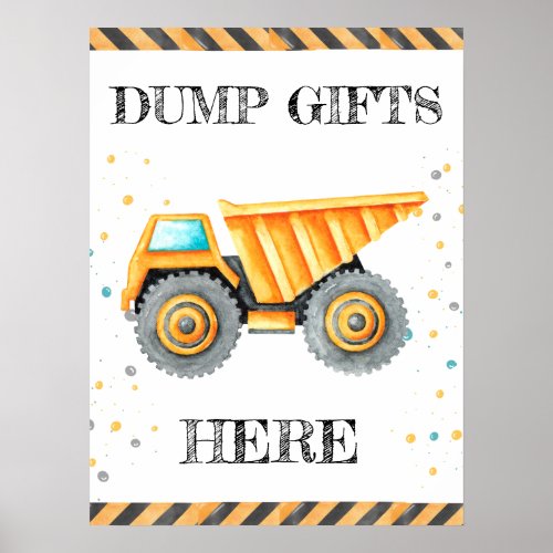 Cute Boy Birthday Construction Vehicles Party Poster