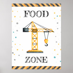 Cute Boy Birthday Construction Vehicles Party Poster