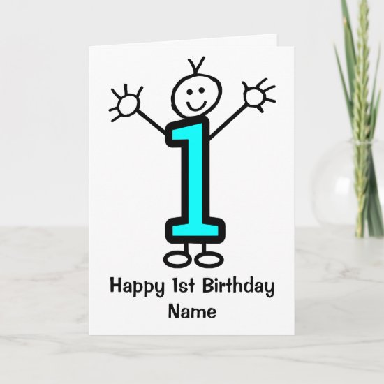 Cute Boy Blue 1st Birthday Card