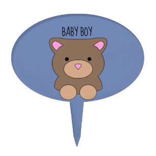Cute Boy Blue Bear Cake Baby Shower Gift Topper
