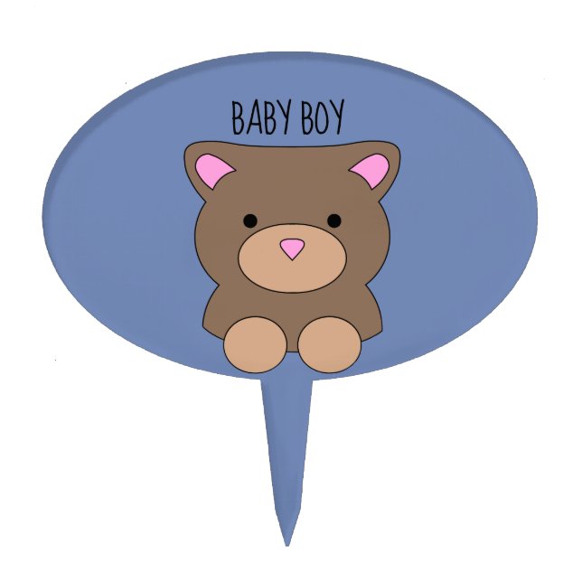 Cute Boy Blue Bear Cake Baby Shower Gift Topper (Front)