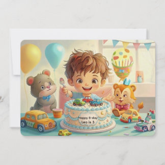 Cute Boy Blue Car Birthday Party Invitation
