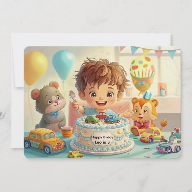 Cute Boy Blue Car Birthday Party Invitation (Front)