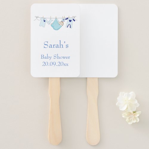 Cute Boy Blue Clothesline Laundry Baby Shower   Hand Fan