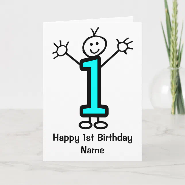 Cute Boy Blue Funny Cartoon 1st Birthday Card | Zazzle