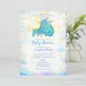Cute Boy Blue Gold Dragon Baby Shower Invitation (Standing Front)