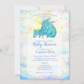 Cute Boy Blue Gold Dragon Baby Shower Invitation (Front)
