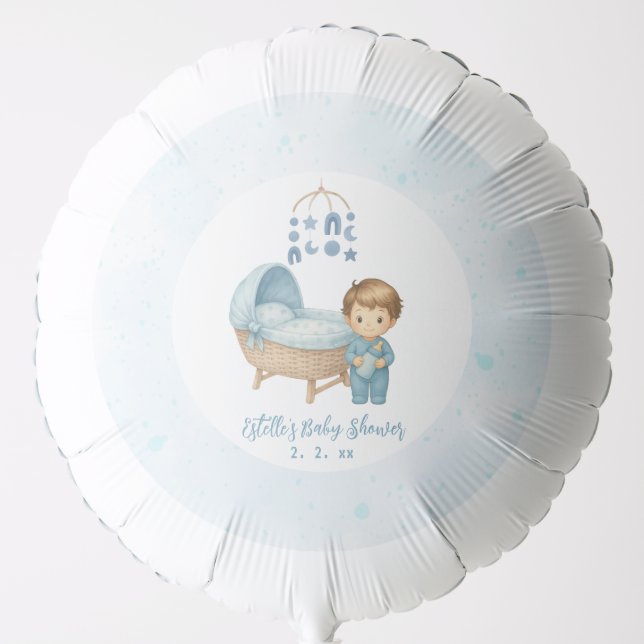 Cute Boy Blue Nursery Baby Shower  Balloon (Front)